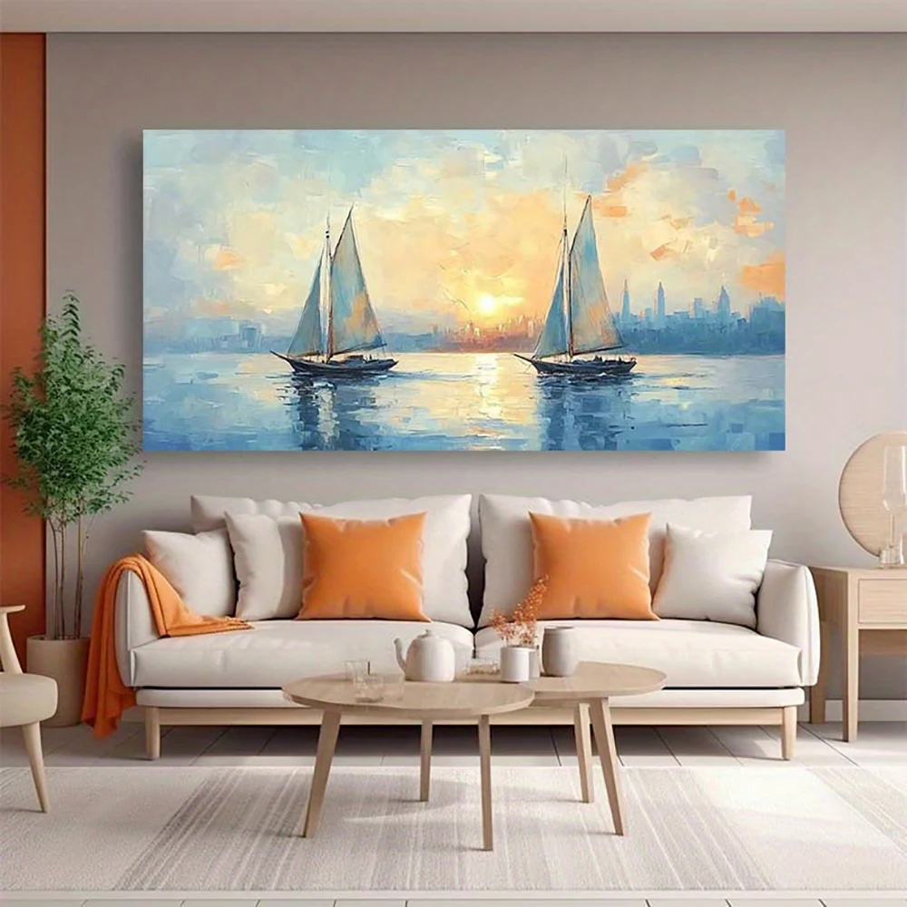 Décoration murale représentant des bateaux sur la mer au coucher du soleil – Image 4