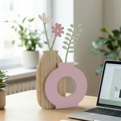 Kit de fleurs en bois à assembler, au style minimaliste et champêtre.