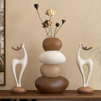 Figurine décorative: cerfs & vase