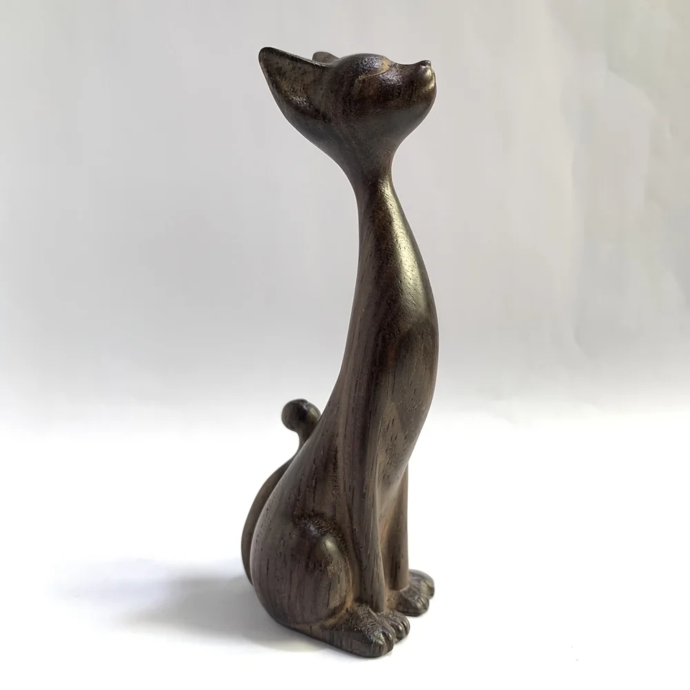 Chat Décoratif en Bois Sculpté – Sculpture Nordique – Image 2