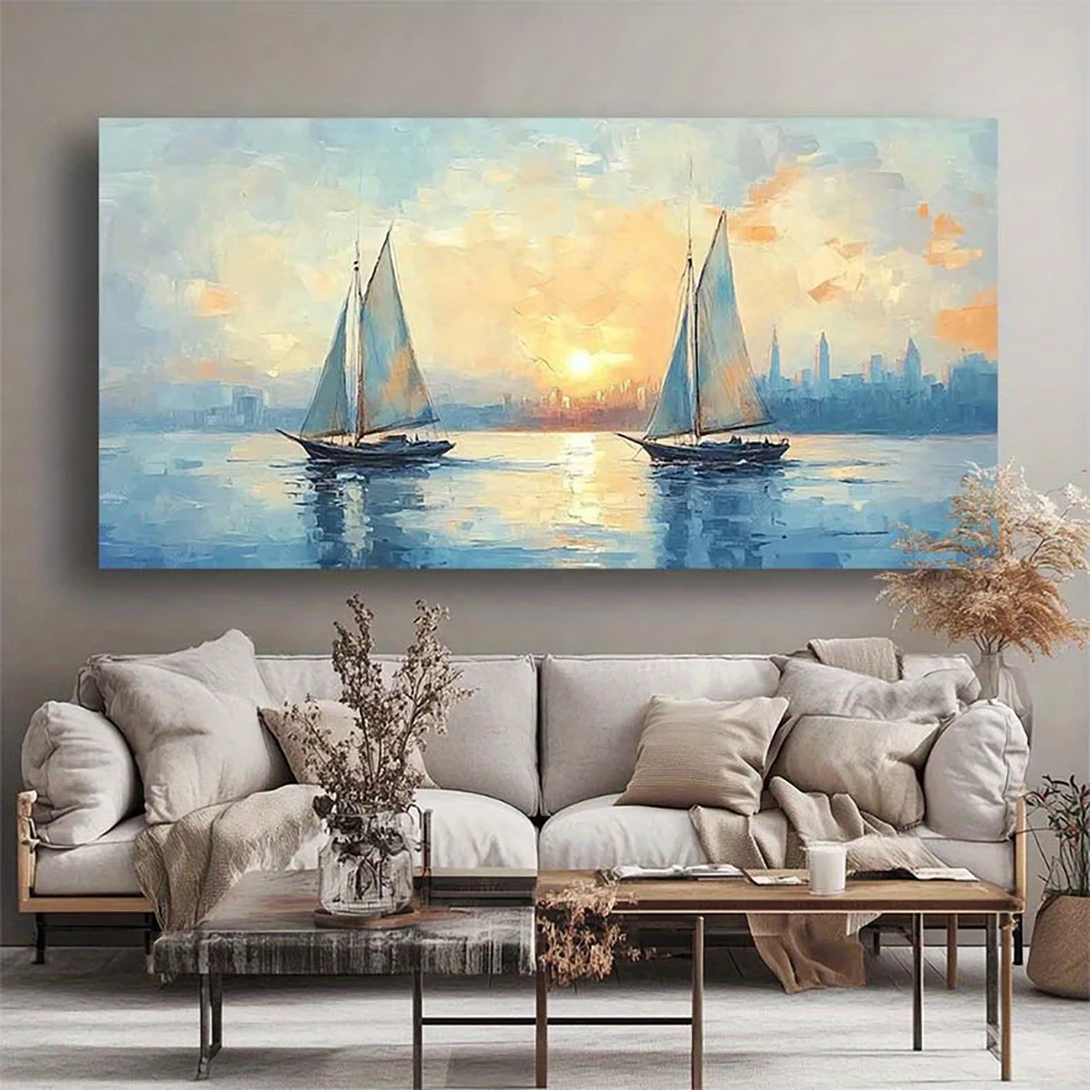 Décoration murale représentant des bateaux sur la mer au coucher du soleil – Image 2