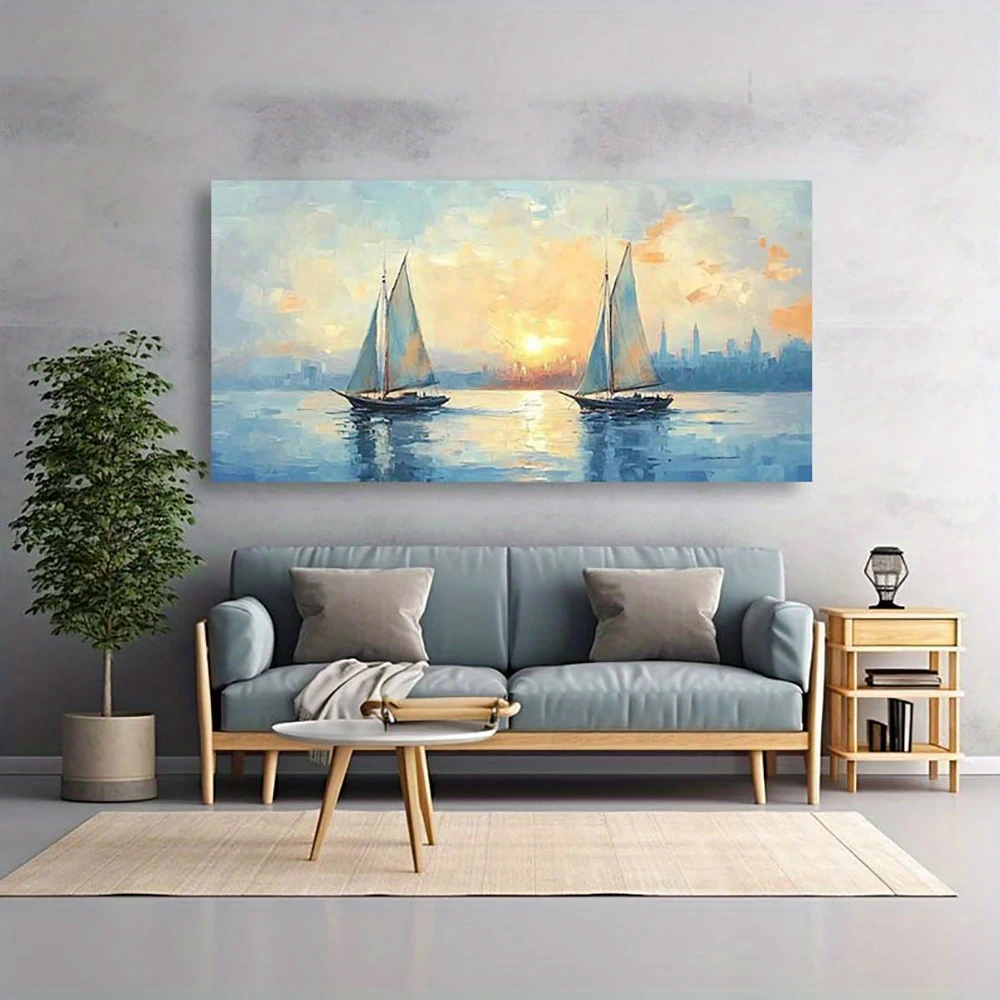 Décoration murale représentant des bateaux sur la mer au coucher du soleil – Image 3