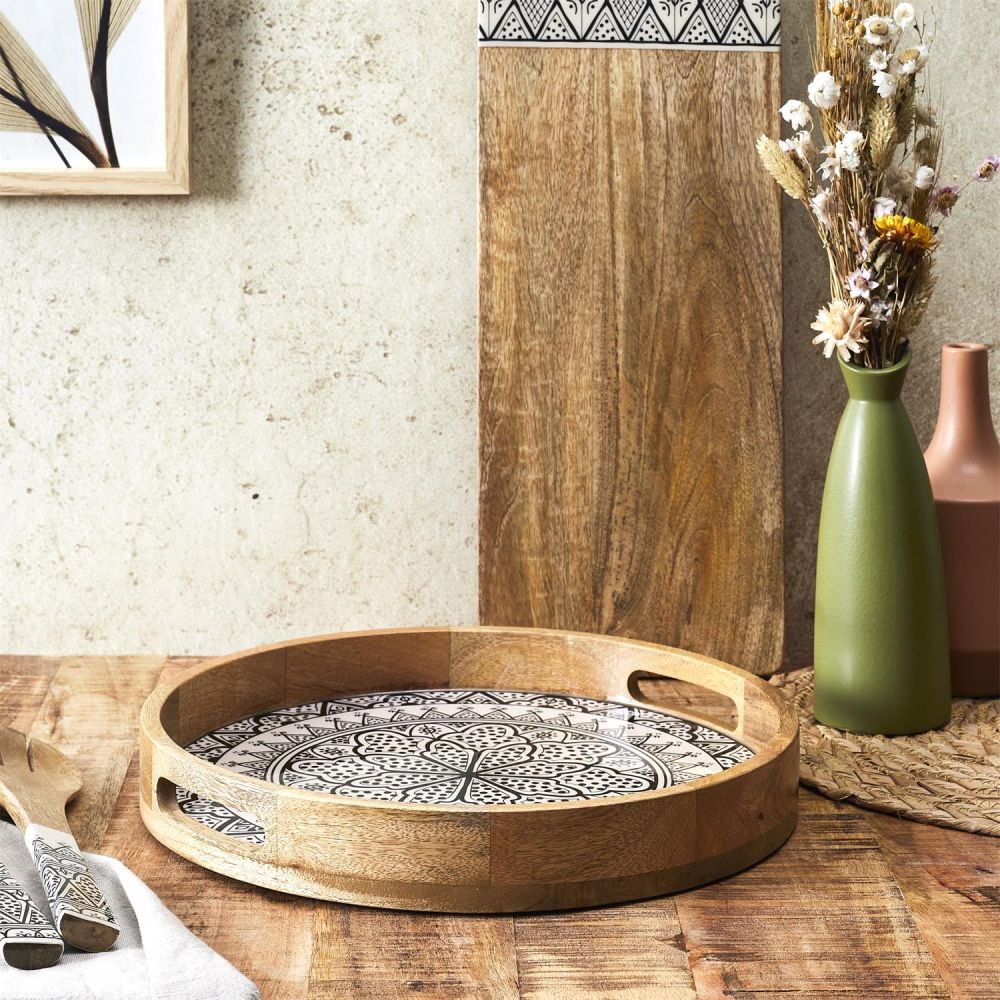 Plateau rond en manguier Mira Noir 35 cm – Image 2