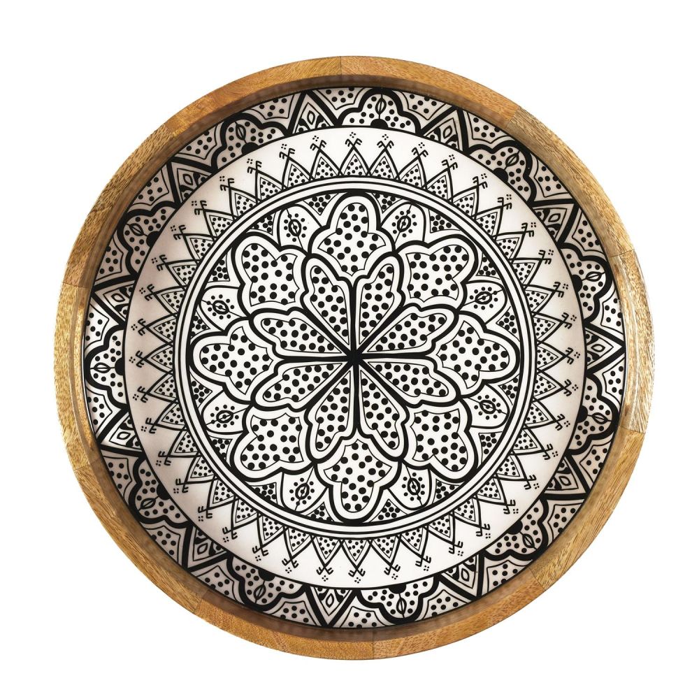 Plateau rond en manguier Mira Noir 35 cm – Image 3