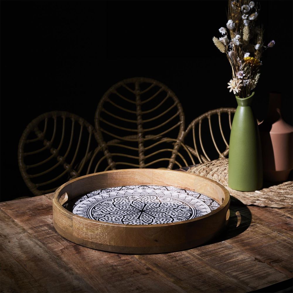 Plateau rond en manguier Mira Noir 35 cm – Image 4